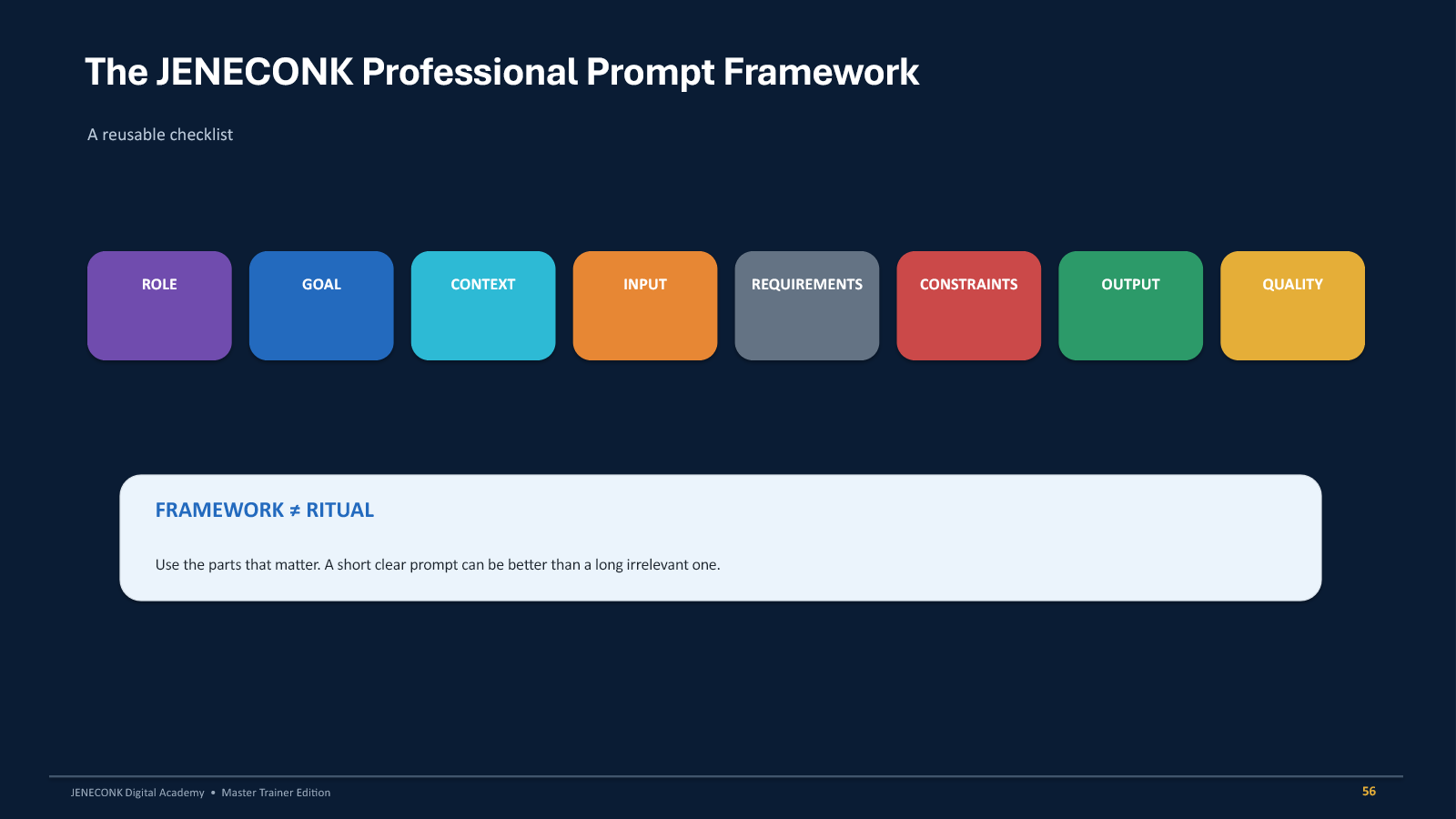 JENECONK Professional Prompt Framework with eight reusable components