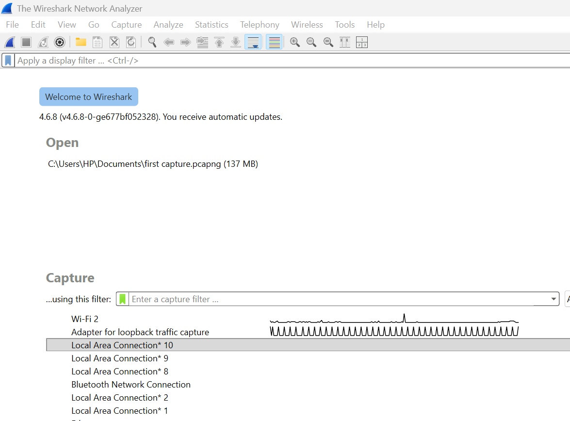 Wireshark beginner guide showing the launch screen, capture interfaces, and display filter